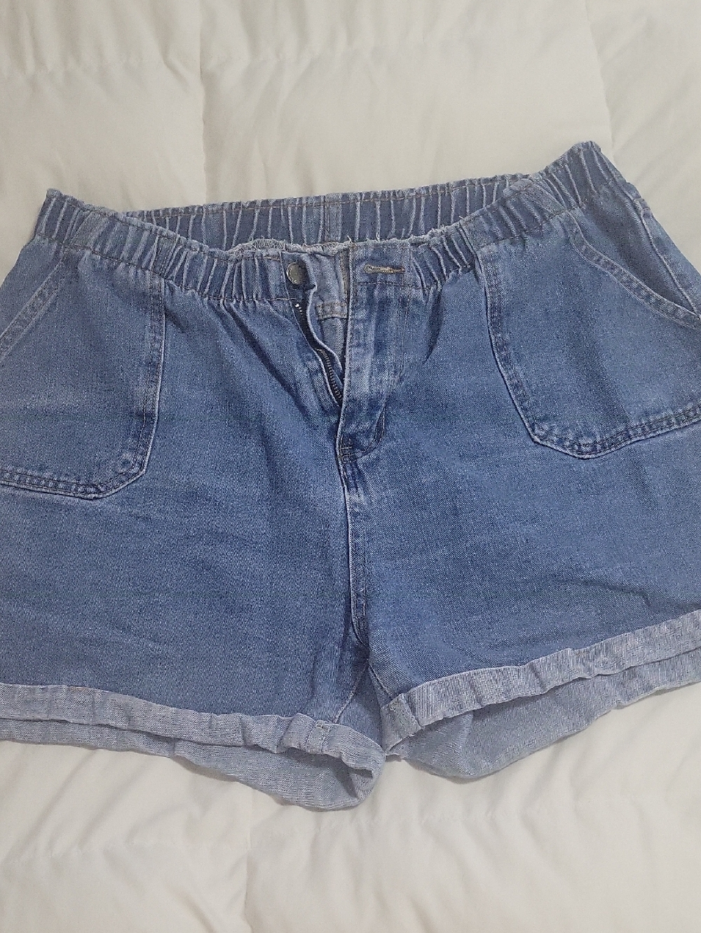 SHEIN Light Blue Elastic Waist Jean Shorts